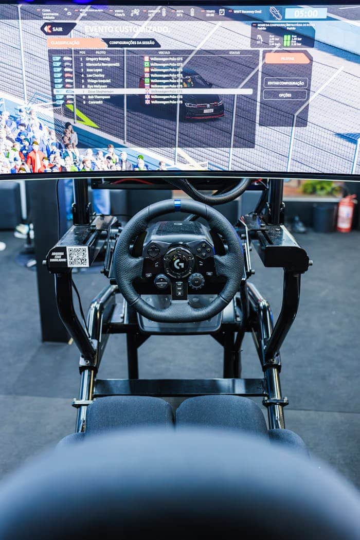 Experience immersive racing with this advanced gaming simulator setup.